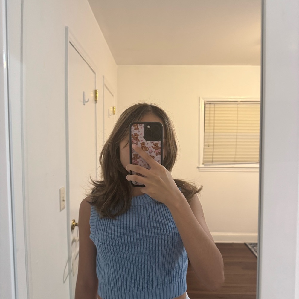 Blue Sleeveless Knit Top